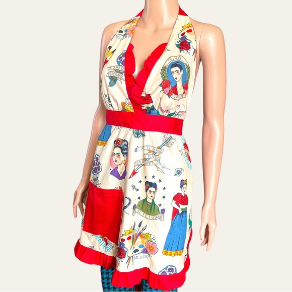 Frida Kahlo Rockabilly Pin-Up Kitchen Apron - Picture 1 of 12